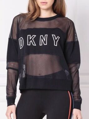 DKNY Black Mesh Logo Sweatshirt Sz XS